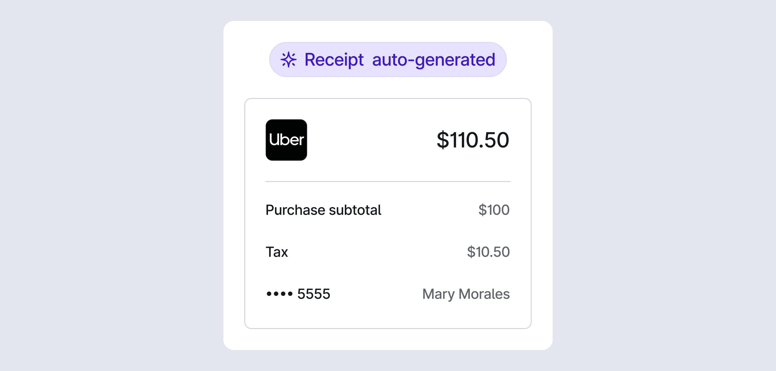 UI of Brex auto-generating a receipt