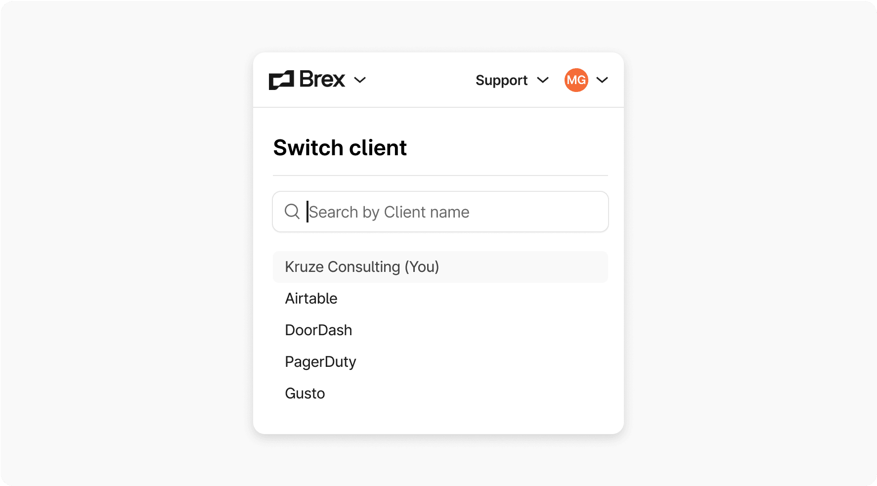 Brex dashboard of switching clients