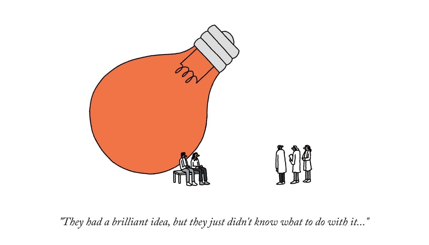 people sitting next to a light bulb